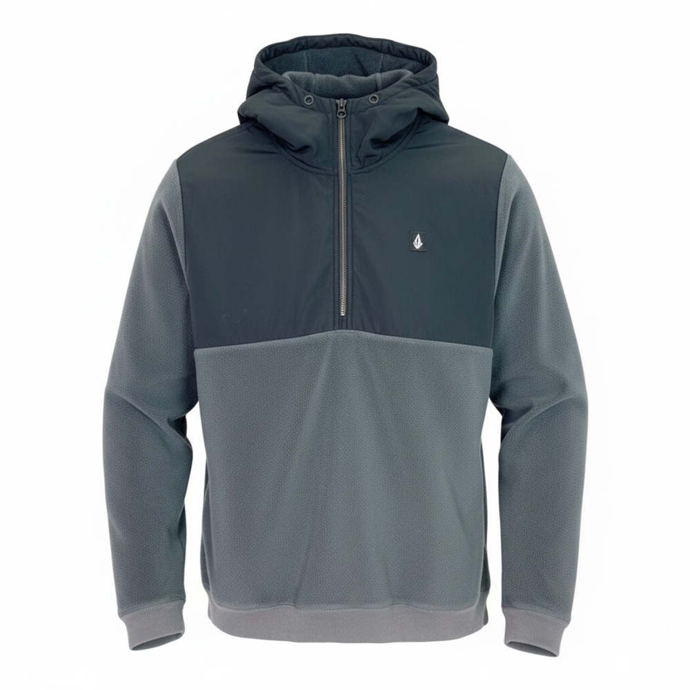 VOLCOM GRAY BLACK FLEECE 1/4 ZIP HOODED PULLOVER JACKET MENS SZ SMALL